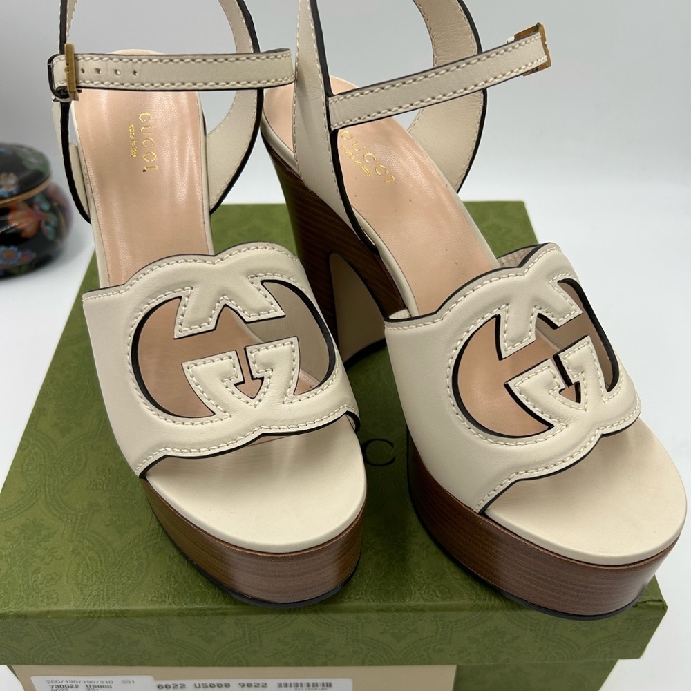 Women's Gucci interlocking G leather platform sandals size 39.5 made in Italy - Picture 3 of 13